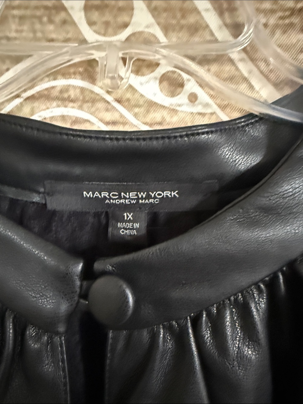 Black Faux Leather Puff Sleeve Tunic Blouse - Picture 2 of 2